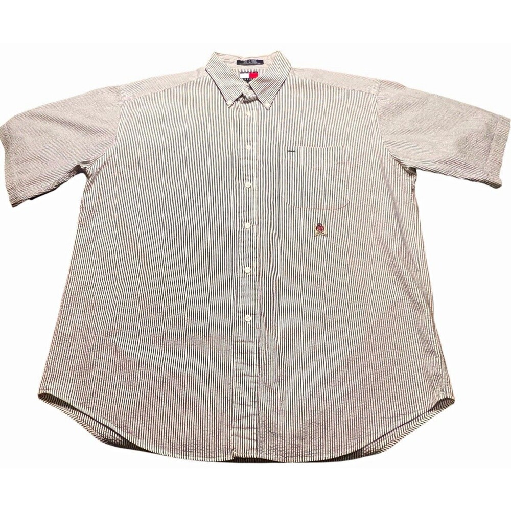 Tommy Hilfiger Men's XL Seersucker Button Down Shirt Striped Y2K Cotton
